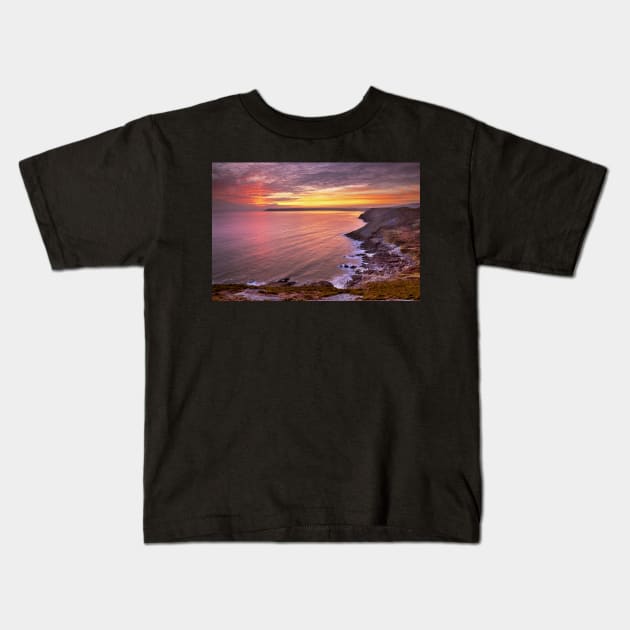 Foxslade Sunset, Gower Kids T-Shirt by dasantillo